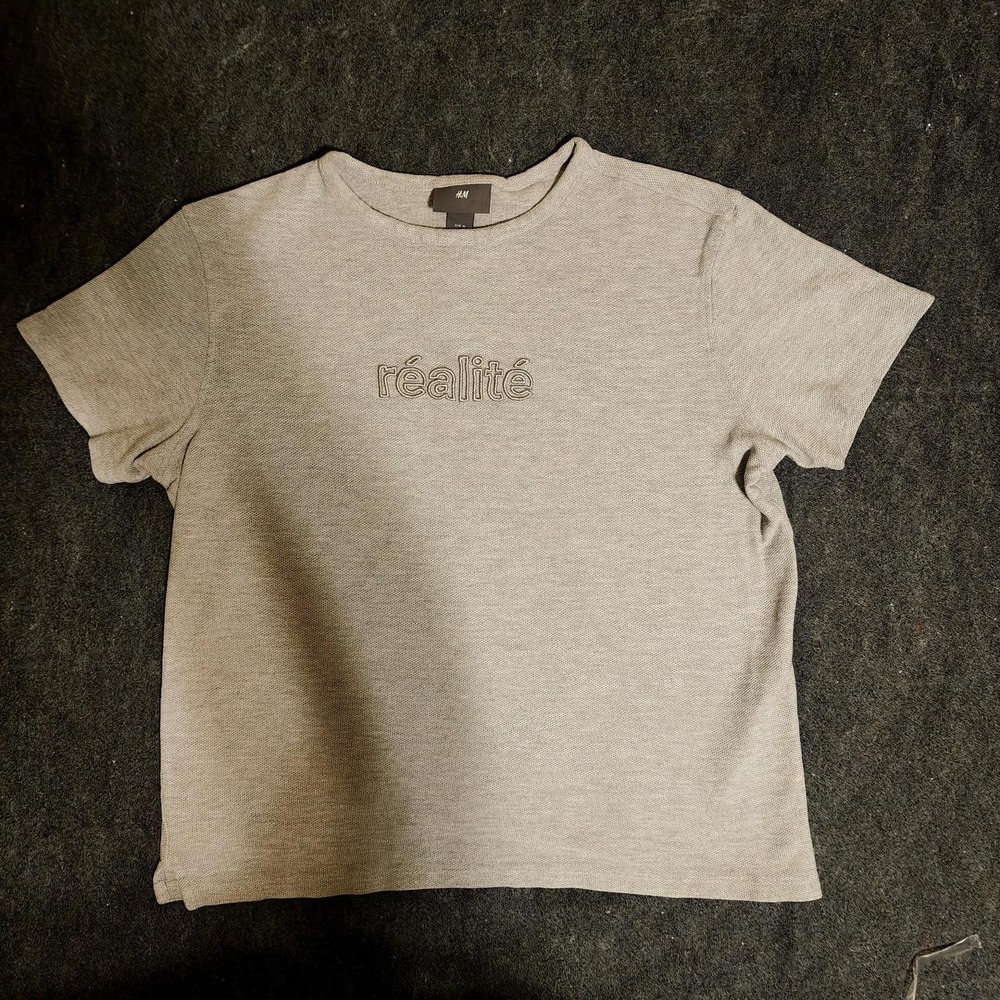 H&M Realite Embroidered Short Sleeve Crop Tee Heather Beige M